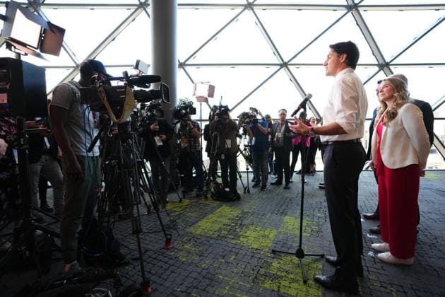 May 5, 2023, Ottawa, ON, Canada: Prime Minister Justin Trudeau speaks to reporters at the Liberal party convention in Ottawa, Friday May 5, 2023. Ottawa Canada  - ZUMAc35_ 20230505_zaf_c35_007 Copyright: xSeanxKilpatrickx