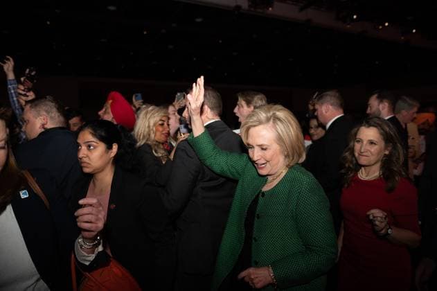 May 5, 2023, Ottawa, ON, Canada: Former U.S. Secretary of State Hillary Clinton waves after delivering a keynote address during the second day of the Liberal Convention in Ottawa, on Friday, May 5, 2023. Ottawa Canada  - ZUMAc35_ 20230505_zaf_c35_147 Copyright: xSpencerxColbyx