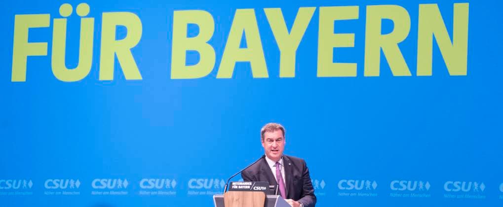 CSU-Parteitag zur Nominierung des Spitzenkandidaten zur Bayerischen Landtagswahl 2023 CSU-Parteitag zur Nominierung des Spitzenkandidaten zur Bayerischen Landtagswahl 2023 Markus Söder, designierter Spitzenkandidat und amtierender Ministerpräsident von Bayern , während seiner Rede;CSU-Parteitag zur Nominierung des Spitzenkandidaten zur Bayerischen Landtagswahl 2023 CSU-Parteitag zur Nominierung des Spitzenkandidaten zur Bayerischen Landtagswahl 2023 Markus Söder, designierter Spitzenkandidat und amtierender Ministerpräsid, Nürnberg Bayern Deutschland Messezentrum *** CSU party congress for the nomination of the top candidate for the Bavarian state election 2023 CSU party congress for the nomination of the top candidate