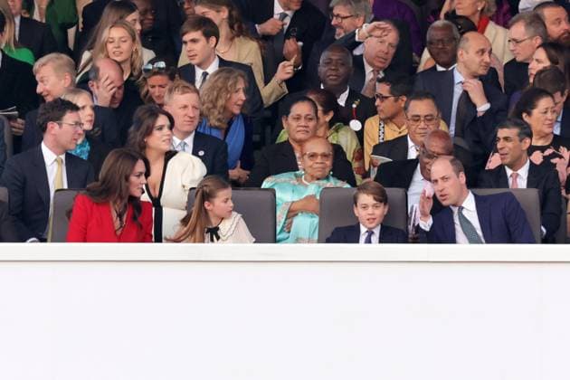 . 07 05 2023. Windsor, United Kingdom. King Charles III, Queen Camilla, Kate Middleton, the Princess of Wales, Princess Charlotte ,Prince George and Prince William, the Prince of Wales at the Coronation Concert held in the grounds of Windsor Castle, United Kingdom.  xPoolx xi-Imagesx IIM-24359-0031