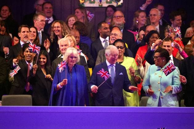 . 07 05 2023. Windsor, United Kingdom. King Charles III, Queen Camilla, Kate Middleton, the Princess of Wales, Princess Charlotte ,Prince George and Prince William, the Prince of Wales at the Coronation Concert held in the grounds of Windsor Castle, United Kingdom.  xPoolx xi-Imagesx IIM-24359-0130