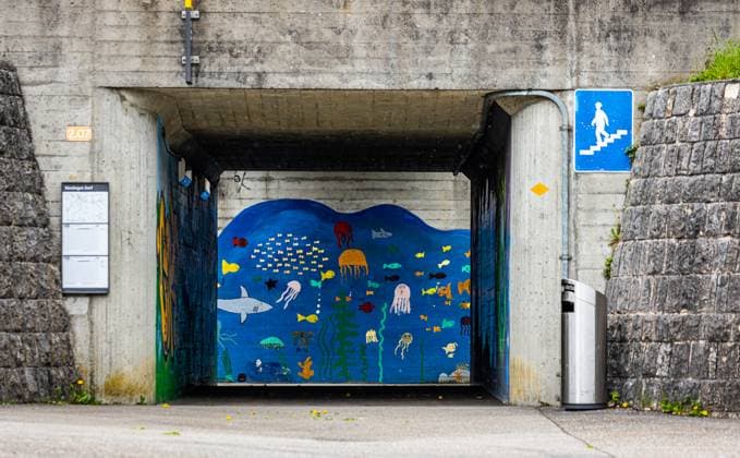Unterführung in der Gemeinde Rümlingen im Kanton Basel-Landschaft. Die Unterführung führt unter der Hauptstrasse durch. (Rümlingen, Schweiz, 22.04.2023)