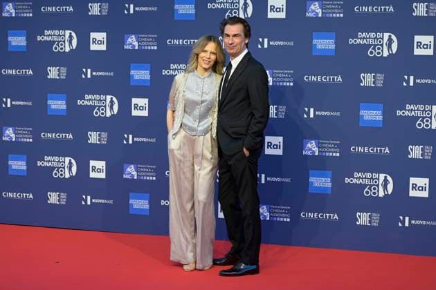 May 10, 2023, Rome, Italy: Sonia Bergamasco (L) and Fabrizio Gifuni (R) attend the red carpet of Premi Davide di Donatello 2023 at CinecittÃ Lumina Studios. Rome Italy - ZUMAs197 20230510_zaa_s197_459 Copyright: xMarioxCartellix