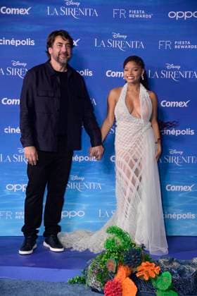 May 11, 2023, Mexico City, Mexico: Actor Javier Bardem and actress Halle Bailey attend the red carpet of The little Mermaid film premiere at Toreo Parque Central. on May 11, 2023 in Mexico City, Mexico. Mexico City Mexico - ZUMAe321 20230512_zia_e321_037 Copyright: xJaimex