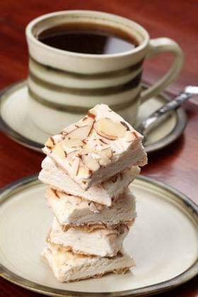 A confectionary similar to the hard variety of the Spanish turron and Italian torrone produced in the Czech Republic. It is called Turecky med - literally Turkish honey and it is made from egg white, honey and various kinds of nuts. Copyright: xIngridxHeczkox xDesignxPicsx , 30981371 Copyright: IngridxHeczkox xDesignxPics 30981371