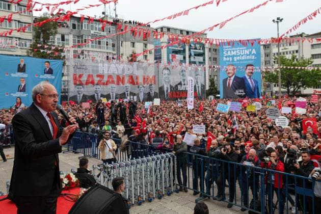 News Themen der Woche KW19 News Bilder des Tages Kemal Kilicdaroglu, presidential candidate from the Turkish opposition™s six-party alliance speaks during a campaign event ahead of the 14 May general election, in Samsun, Turkey, 12 May 2023. ( Copyright: AlpxErenxKayax-xDepoxPhotos 17937082