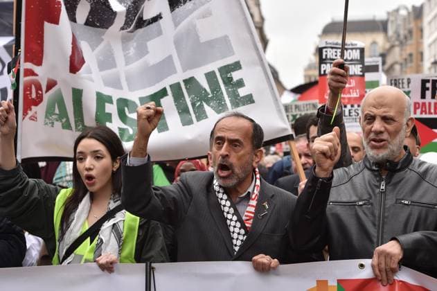 May 13, 2023, London, England, United Kingdom: Demonstrators march in support for Palestine in central London. Palestinians commemorate the 75th anniversary of Nakba Day, also known as the Palestinian Catastrophe, which involved the destruction of Palestinian society in 1948, as well as the continuing displacement of many Palestinian people from their homeland. London United Kingdom - ZUMAk172 20230513_zip_k172_029 Copyright: xThomasxKrychx