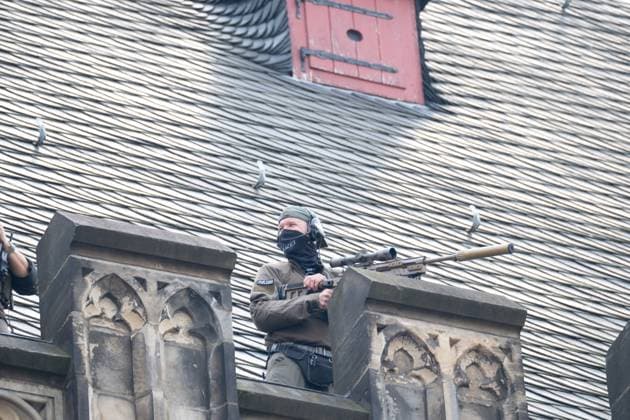 News Bilder des Tages Karlspreisverleihung in Aachen am 14. Mai 2023. Scharfschuetzen im Einsatz. GERMANY - AACHEN - KARLSPREIS