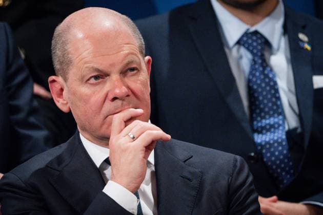 Verleihung des Karlspreises im Aachener Dom an das ukrainischen Volk Aktuell, 14.05.2023, Aachen, Olaf Scholz Bundeskanzler der Bundesrepublik Deutschland bei der feierlichen Ueberreichung des Internationalen Karlspreis zu Aachen an das ukrainische Volk im Kroenungssaal des Rathaus zu Aachen Aachen Nordrhein-Westfalen Deutschland