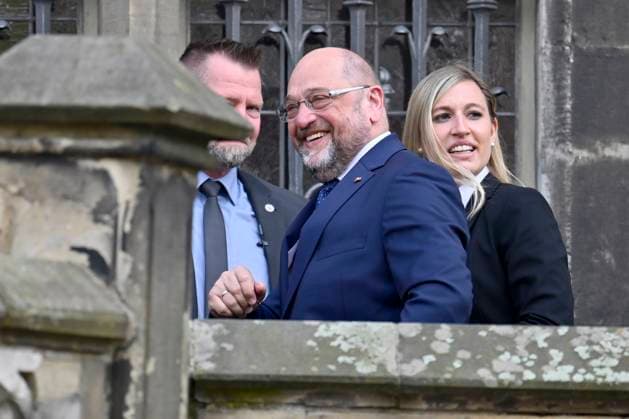 Martin Schulz bei der Verleihung des Karlspreises 2023 an Wolodymyr Selenskyj und das ukrainische Volk im Aachener Rathaus. Aachen, 14.05.2023