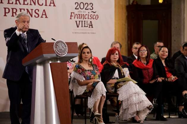 May 15, 2023, Mexico City, Mexico: The president of Mexico, Andres Manuel Lopez Obrador with the governors of Quintana Roo, Maria Elena Lezama and of Campeche, Layda Sansores, at the press conference at the National Palace in Mexico City . on May 15, 2023 in Mexico City, Mexico Mexico City Mexico - ZUMAe321 20230515_zia_e321_004 Copyright: xLuisxBarronx