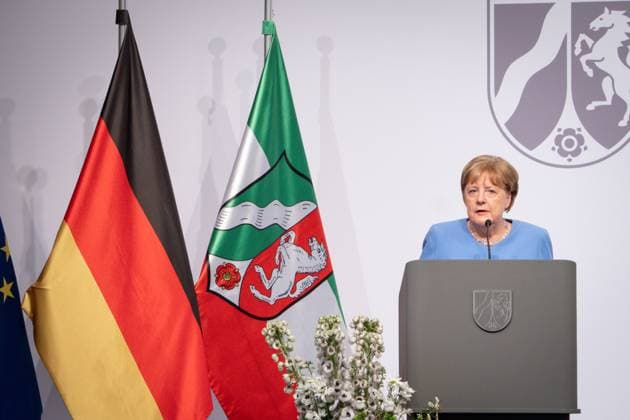 Verleihung des Staatspreis 2023 des Landes Nordrhein-Westfalen an die Bundeskanzlerin a.D. Aktuell, 16.05.2023, Koeln, Bundeskanzlerin a.D. Dr. Angela Merkel bei ihrer Rede zu den Feierlichkeiten zu ihren Ehren fuer die Auszeichung des Staatspreis 2023 des Landes Nordrhein-Westfalen an die Bundeskanzlerin a.D. in der Flora in Koeln Koeln Nordrhein-Westfalen Deutschland