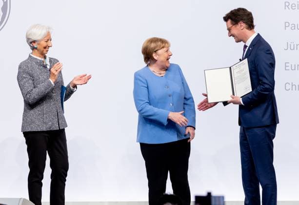 Verleihung Staatspreis an Angela Merkel Bundeskanzlerin a.D. Angela Merkel wird am Dienstag den 16.05.2023 mit dem Staatspreis NRW geehrt. Überreicht durch Christine Lagarde und Ministerpräsident Hendrik Wüst. Köln Nordrhein-Westfalen Germany