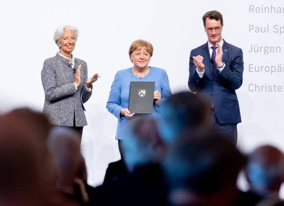 Verleihung Staatspreis an Angela Merkel Bundeskanzlerin a.D. Angela Merkel wird am Dienstag den 16.05.2023 mit dem Staatspreis NRW geehrt. Überreicht durch Christine Lagarde und Ministerpräsident Hendrik Wüst. Köln Nordrhein-Westfalen Germany