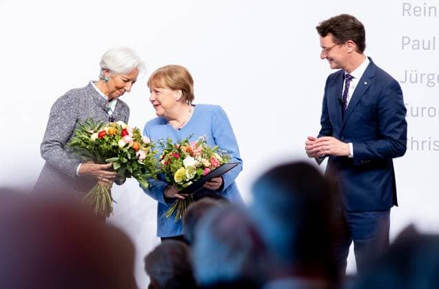 Verleihung Staatspreis an Angela Merkel Bundeskanzlerin a.D. Angela Merkel wird am Dienstag den 16.05.2023 mit dem Staatspreis NRW geehrt. Überreicht durch Christine Lagarde und Ministerpräsident Hendrik Wüst. Köln Nordrhein-Westfalen Germany