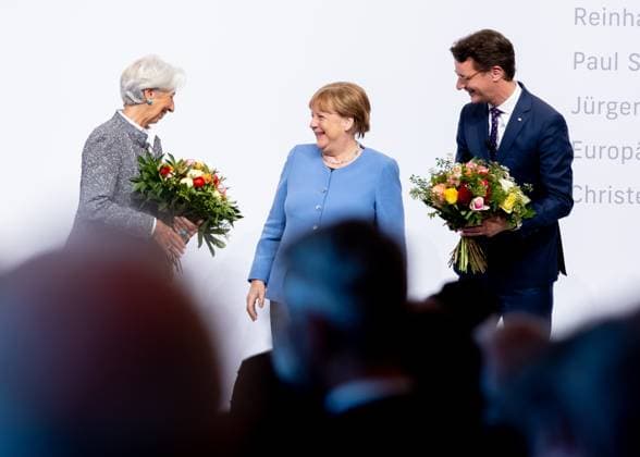 Verleihung Staatspreis an Angela Merkel Bundeskanzlerin a.D. Angela Merkel wird am Dienstag den 16.05.2023 mit dem Staatspreis NRW geehrt. Überreicht durch Christine Lagarde und Ministerpräsident Hendrik Wüst. Köln Nordrhein-Westfalen Germany