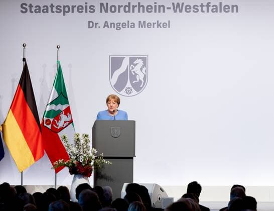 Verleihung Staatspreis an Angela Merkel Bundeskanzlerin a.D. Angela Merkel wird am Dienstag den 16.05.2023 mit dem Staatspreis NRW geehrt. Überreicht durch Christine Lagarde und Ministerpräsident Hendrik Wüst. Köln Nordrhein-Westfalen Germany