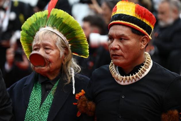 May 18, 2023, Cannes, Cote d Azur, France: RAONI METUKTIRE, 90 years-and-something, along with indigenous Brazilians Kayapo attend the screening of Indiana Jones and the Dial of Destiny during the 76th Annual Cannes Film Festival at Palais des Festivals on May 17, 2023 in Cannes, France Cannes France - ZUMAc179 20230518_zep_c179_371 Copyright: xMickaelxChavetx