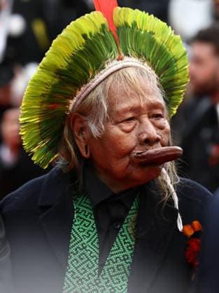 May 18, 2023, Cannes, Cote d Azur, France: RAONI METUKTIRE, 90 years-and-something, along with indigenous Brazilians Kayapo attend the screening of Indiana Jones and the Dial of Destiny during the 76th Annual Cannes Film Festival at Palais des Festivals on May 17, 2023 in Cannes, France Cannes France - ZUMAc179 20230518_zep_c179_372 Copyright: xMickaelxChavetx