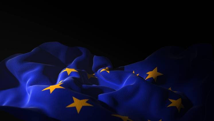 EU Flag Dark Background The EU flag wafting in the wind. 3d illustration.