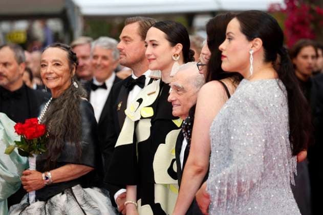 Tantoo Cardinal, Leonardo DiCaprio, Lily Gladstone, Martin Scorsese, Robert De Niro, Cara Jade Myers und Jillian Dion bei der Premiere des Kinofilms Killers of the Flower Moon auf dem Festival de Cannes 2023 76. Internationale Filmfestspiele von Cannes im Palais des Festivals. Cannes, 20.05.2023
