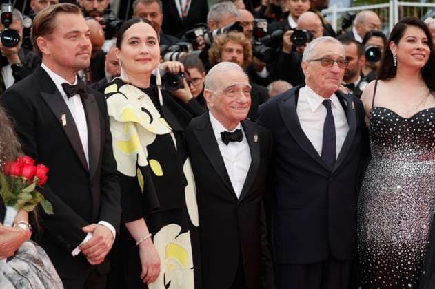 Leonardo DiCaprio, Lily Gladstone, Martin Scorsese, Robert De Niro und Cara Jade Myers bei der Premiere des Kinofilms Killers of the Flower Moon auf dem Festival de Cannes 2023 76. Internationale Filmfestspiele von Cannes im Palais des Festivals. Cannes, 20.05.2023