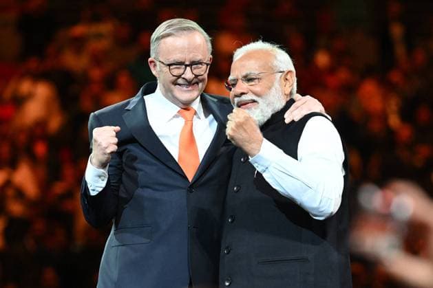 News Themen der Woche KW21 News Bilder des Tages INDIAN PM NARENDRA MODI VISIT, India?s Prime Minister Narendra Modi and Australian Prime Minister Anthony Albanese attend a community event at Qudos Bank Arena in Sydney, Tuesday, May 23, 2023. ( NO ARCHIVING, EDITORIAL USE ONLY, NO USE IN BOOKS WITHOUT CONSENT SYDNEY NEW SOUTH WALES AUSTRALIA  Copyright: xDEANxLEWINSx 20230523001802217086