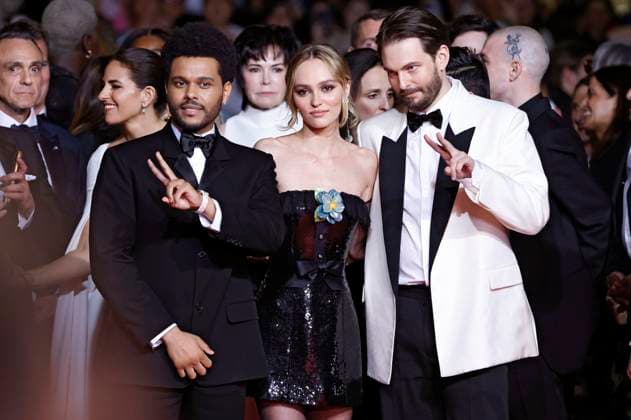 Abel The Weeknd Tesfaye, Lily-Rose Depp und Sam Levinson bei der Premiere der HBO-Dramaserie The Idol auf dem Festival de Cannes 2023 76. Internationale Filmfestspiele von Cannes im Palais des Festivals. Cannes, 22.05.2023