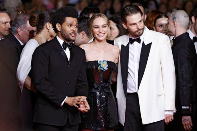 Abel The Weeknd Tesfaye, Lily-Rose Depp und Sam Levinson bei der Premiere der HBO-Dramaserie The Idol auf dem Festival de Cannes 2023 76. Internationale Filmfestspiele von Cannes im Palais des Festivals. Cannes, 22.05.2023