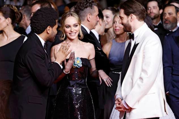 Abel The Weeknd Tesfaye, Lily-Rose Depp und Sam Levinson bei der Premiere der HBO-Dramaserie The Idol auf dem Festival de Cannes 2023 76. Internationale Filmfestspiele von Cannes im Palais des Festivals. Cannes, 22.05.2023