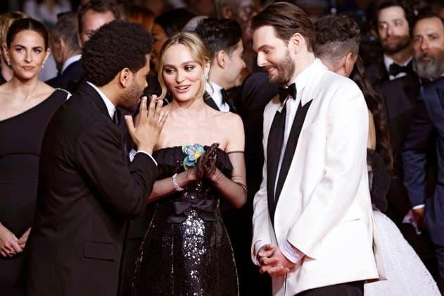Abel The Weeknd Tesfaye, Lily-Rose Depp und Sam Levinson bei der Premiere der HBO-Dramaserie The Idol auf dem Festival de Cannes 2023 76. Internationale Filmfestspiele von Cannes im Palais des Festivals. Cannes, 22.05.2023