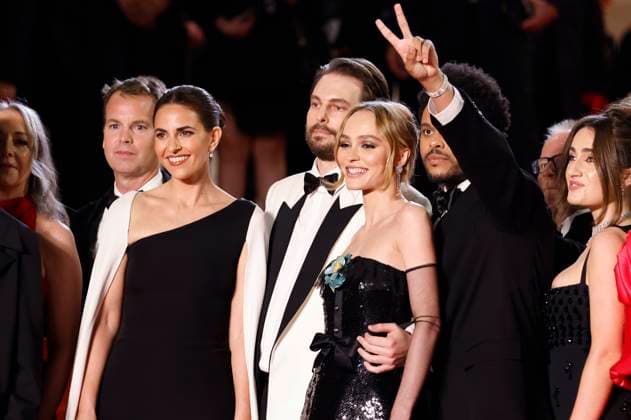 Ashley Levinson, Sam Levinson, Lily-Rose Depp, Abel The Weeknd Tesfaye und Rachel Sennott bei der Premiere der HBO-Dramaserie The Idol auf dem Festival de Cannes 2023 76. Internationale Filmfestspiele von Cannes im Palais des Festivals. Cannes, 22.05.2023