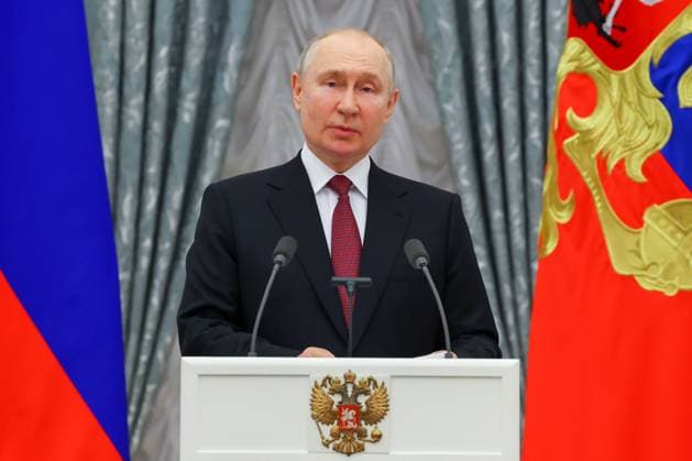 RUSSIA, MOSCOW - MAY 23, 2023: Russia s President Vladimir Putin speaks during ceremony to present state decorations at the Moscow Kremlin. Vyacheslav Prokofyev TASS  59317205