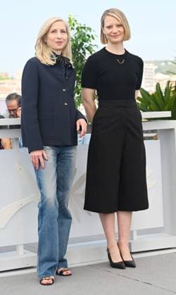 Austrian director Jessica Hausner and Australian actress Mia Wasikowska attend a photo call for Club Zero at the 76th Cannes Film Festival at Palais des Festivals in Cannes, France on Tuesday, May 23, 2023.  CAN20230523106 RUNExHELLESTAD