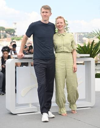 Finnish actress Alma Poysti and actor Jussi Vatanen attend a photo call for Fallen Leaves at the 76th Cannes Film Festival at Palais des Festivals in Cannes, France on Tuesday, May 23, 2023.  CAN20230523125 RUNExHELLESTAD