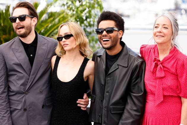 Sam Levinson, Lily-Rose Melody Depp, Abel The Weeknd Tesfaye und Jane Adams beim Photocall zur HBO-Dramaserie The Idol auf dem Festival de Cannes 2023 76. Internationale Filmfestspiele von Cannes am Palais des Festivals. Cannes, 23.05.2023