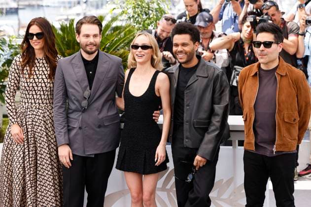 Ashley Levinson, Sam Levinson, Lily-Rose Melody Depp, Abel The Weeknd Tesfaye und Reza Fahim beim Photocall zur HBO-Dramaserie The Idol auf dem Festival de Cannes 2023 76. Internationale Filmfestspiele von Cannes am Palais des Festivals. Cannes, 23.05.2023