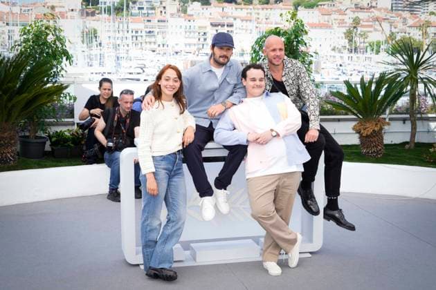 Foto IPP Daniele Cifala™ Cannes 23 05 2023 Adami Photocall - The 76th Annual Cannes Film Festival nella foto : Suzanne Jouannet, Hugo Becker, Quentin Laclotte Parmentier and Alexandre Auvergne Italy Photo Press - World Copyright