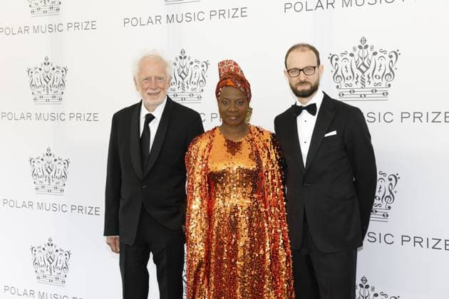 STOCKHOLM 20230523 Winners Chris Blackwell, Angélique Kidjo and Michael Pärt, son of one of this years winners Arvo Pärt, arrive at the 2023 Polar Prize ceremony at the Grand Hotel in Stockholm on Tuesday Stockholm SWEDEN x10430x  Copyright: xChristinexOlsson TTx POLARPRISET 2023 TTABB0000000000189061