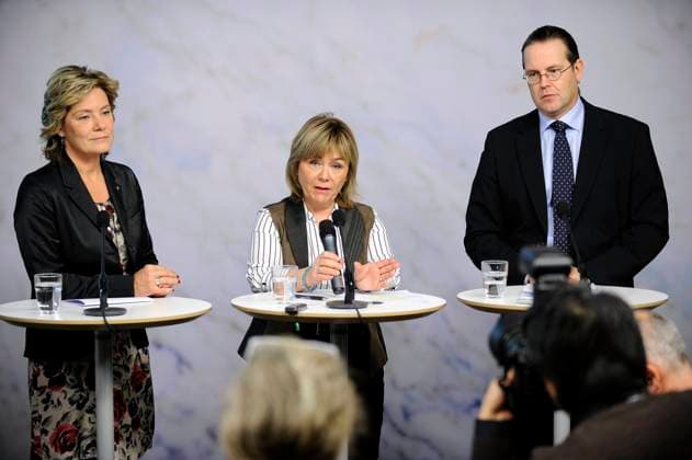 STOCKHOLM 20111114 Äldreminister Maria Larsson (KD), justitieminister Beatrice Ask (M) och finansminister Anders Borg (M) deltog pa mandagen i en presskonferens om verksamheten inom välfärdssektorn och de brister inom vissa bolag som framkommit den senaste tiden. STOCKHOLM SVERIGE x10040x *** STOCKHOLM 20111114 Minister for the Elderly Maria Larsson KD, Minister of Justice Beatrice Ask M and Minister of Finance Anders Borg M participated on Monday in a press conference on the activities in the welfare sector and the shortcomings in some companies that have recently emerged STOCKHOLM SWEDEN x10040x  Copyright: xANDERSxWIKLUNDx xTTx REGERINGEN-VÄLFÄRDSSEKTORN