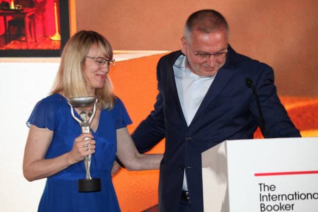 International Booker Prize 2023 London, UK. Bulgarian born writer Georgi Gospodinov wins the International Booker Prize 2023 for his book Time Shelter. He is seen here with Angela Rodel who translated the work into English. Sky Garden. 23rd May 2023. LMK11-SLIVE240523-001 