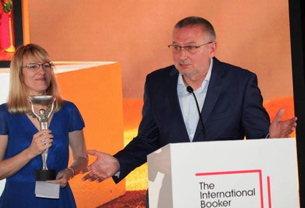 International Booker Prize 2023 London, UK. Bulgarian born writer Georgi Gospodinov wins the International Booker Prize 2023 for his book Time Shelter. He is seen here with Angela Rodel who translated the work into English. Sky Garden. 23rd May 2023. LMK11-SLIVE240523-001 