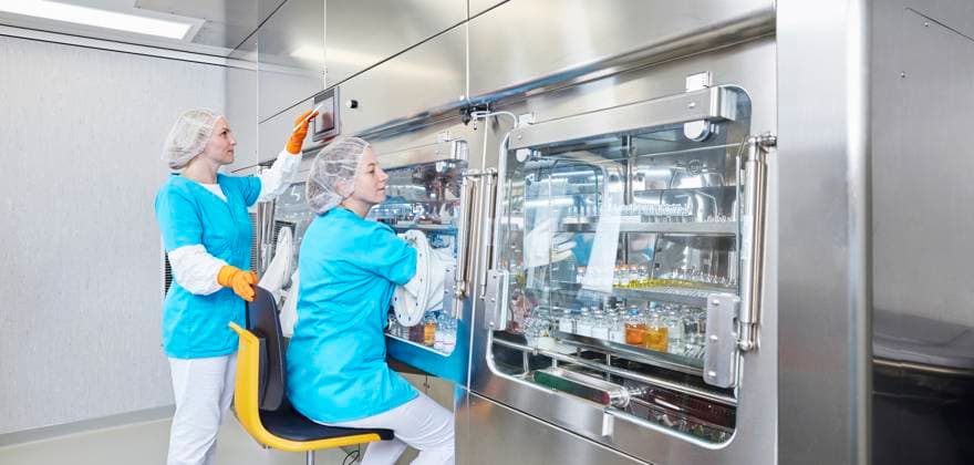 Scientists examining chemicals in microbiological safety cabinet model released, Symbolfoto property released, CVF02384
