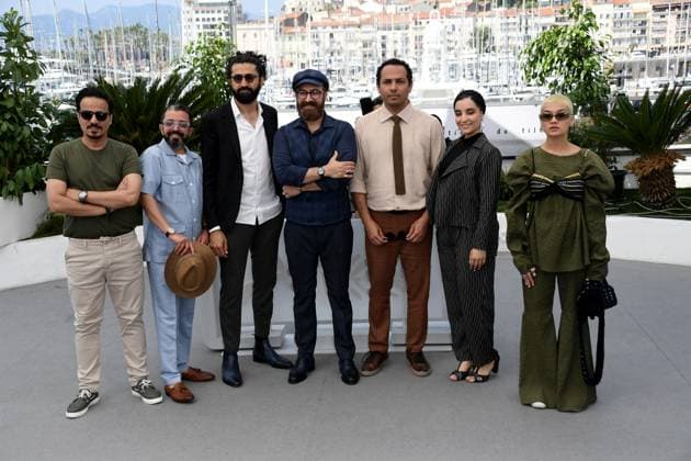 76th Cannes Film Festival 2023, Photocall film Ayeh Haye Zamini (Terrestrial Verses) . Pictured: Faezeh Rad, Sadaf Asgari, Ali Asgari, Alireza Khatami, Farzin Mohaddes, Hossein Soleimani Golijan  Copyright: xAlbertoxTerenghi PoolxPhotoxEvenx xPoolxPhotoxEventsx01x IPA_IPA38183469