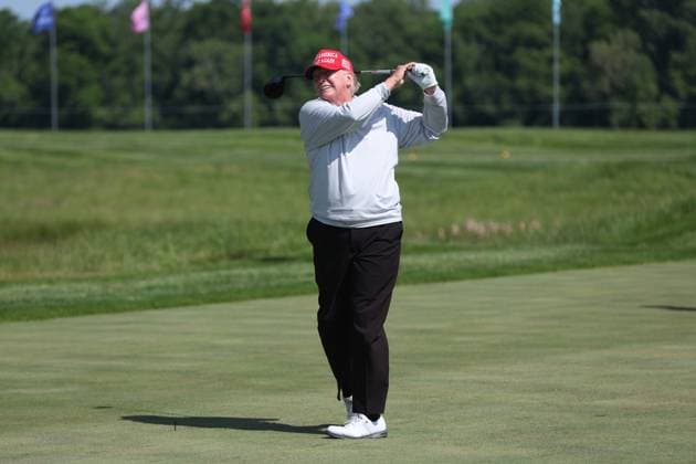STERLING, VA - MAY 25: Former US President Donald Trump seen golfing at Trump National Golf Club Washington DC in Sterling, Virginia on May 25, 2023. Copyright: xmpi34x