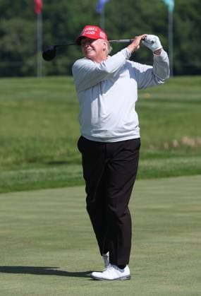 STERLING, VA - MAY 25: Former US President Donald Trump seen golfing at Trump National Golf Club Washington DC in Sterling, Virginia on May 25, 2023. Copyright: xmpi34x