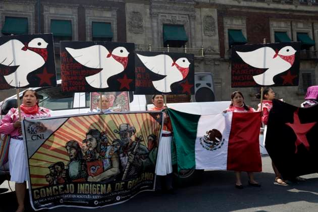 Zapatistas demand that the Government of Mexico stop harassment May 26, 2023, Mexico City, Mexico: Members of the Zapatista Movement in Mexico City demand that the Government of Mexico stop the harassment of indigenous communities in Chiapas, pronouncement outside the National Palace in the Zocalo in Mexico City. on May 26, 2023 in Mexico City, Mexico (Photo by Luis Barron Eyepix Group). Copyright: xLuisxBarronx xEyepixxGroupx LB_20230526_EZLN9
