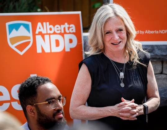 May 26, 2023, Calgary, AB, CANADA: Alberta NDP leader Rachel Notley makes a campaign stop at a backyard party in Calgary, Alta., Friday, May 26, 2023. Albertans go to the polls on May 29. Calgary CANADA  - ZUMAc35_ 20230526_zaf_c35_060 Copyright: xJeffxMcintoshx