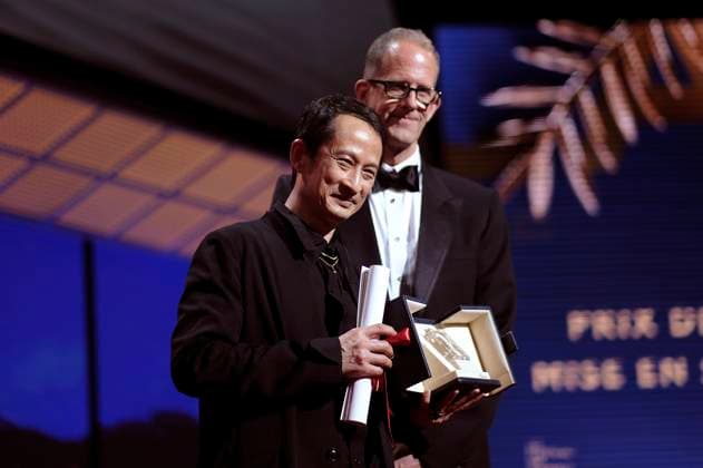 Pete Docter und Tran Anh Hung mit dem Preis für die beste Regie bei La passion de Dodin Bouffant bei der Preisverleihung auf dem Festival de Cannes 2023 76. Internationale Filmfestspiele von Cannes am Palais des Festivals. Cannes, 27.05.2023