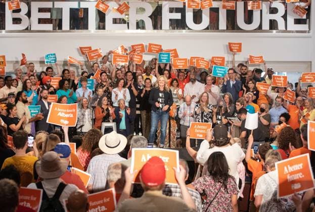 May 28, 2023, EDMONTON, AB, CANADA: Leader of the NDP Rachel Notley speaks during a campaign rally in Edmonton Alberta on Sunday May 28, 2023. EDMONTON CANADA  - ZUMAc35_ 20230528_zaf_c35_024 Copyright: xJasonxFransonx